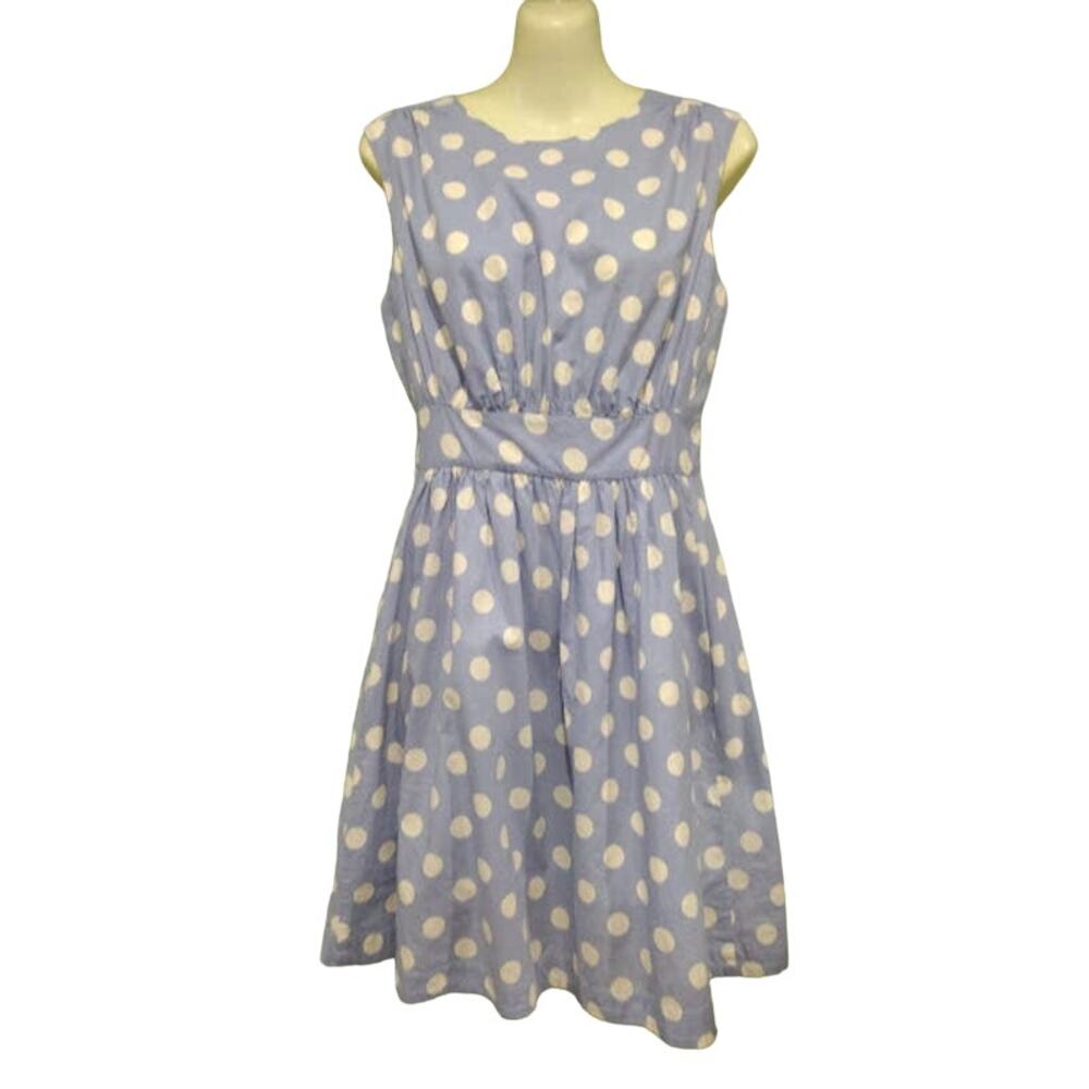 Emily and Fin Sleeveless Polka Dot Dress, Light Blue and White, Sz‎ S